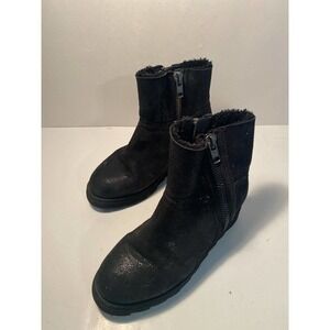 ASH Yang Womens Black Leather Wedge Platform Ankle Boots Sz 39 Goth Punk